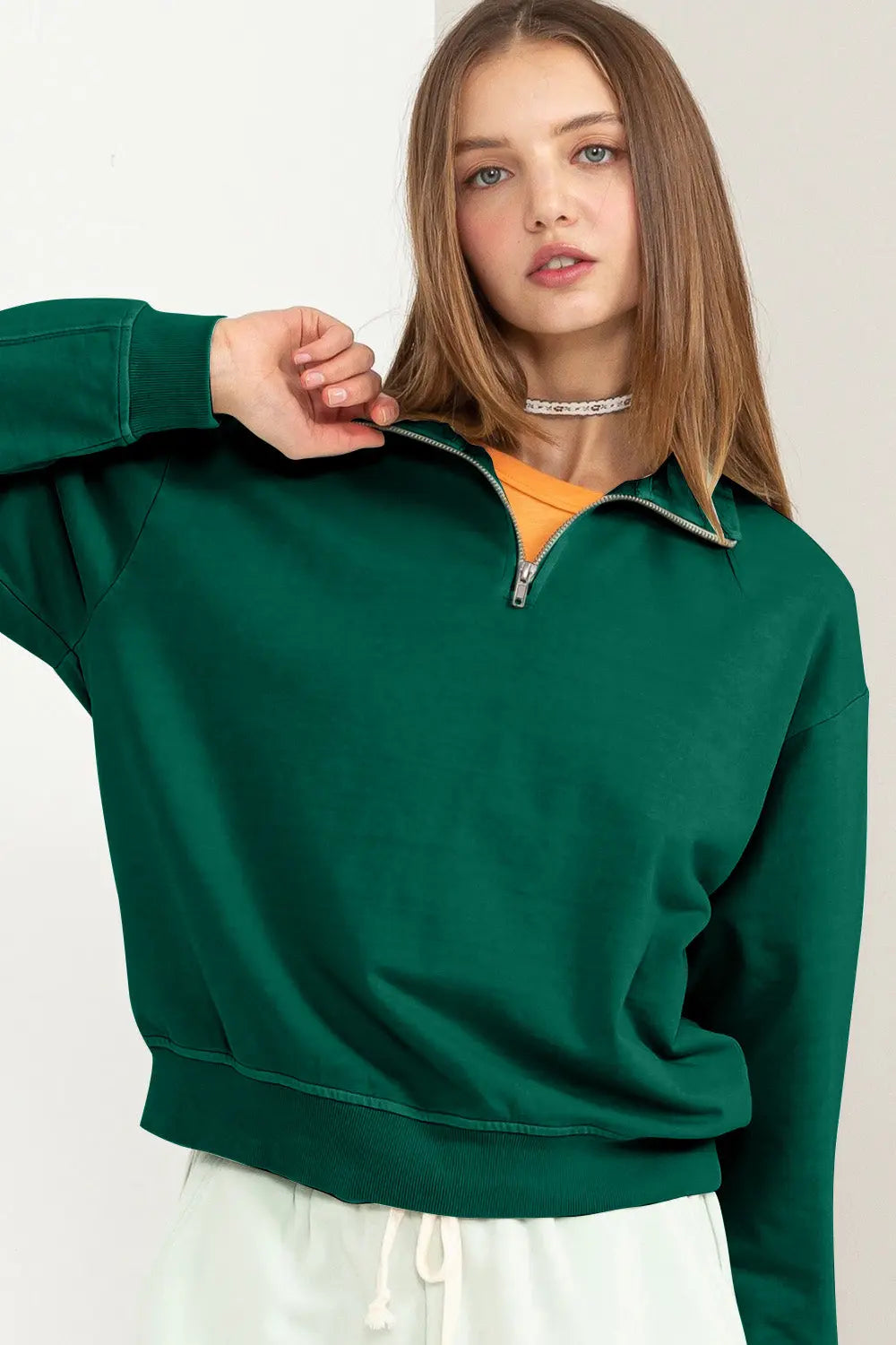 HYFVE Half Zip Drop Shoulder Sweatshirt Trendsi