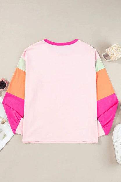 Color Block Round Neck Long Sleeve Top Trendsi