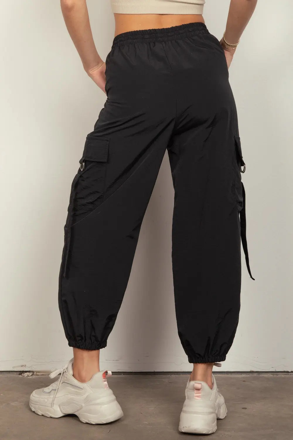 VERY J Elastic Waist Woven Cargo Pants Trendsi