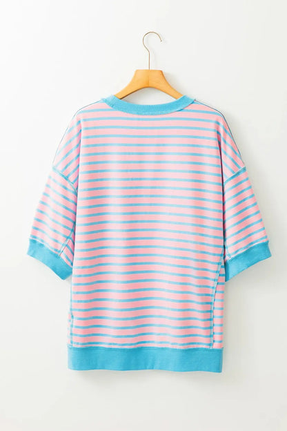 Striped Round Neck Half Sleeve T-Shirt Trendsi