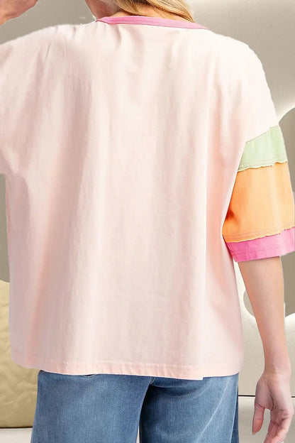 Color Block Round Neck Half Sleeve T-Shirt Trendsi