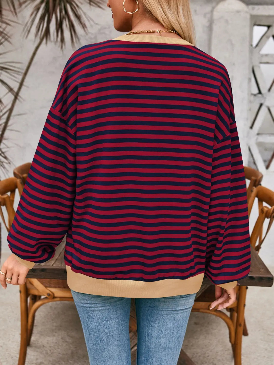 Contrast Striped Long Sleeve Sweatshirt Trendsi