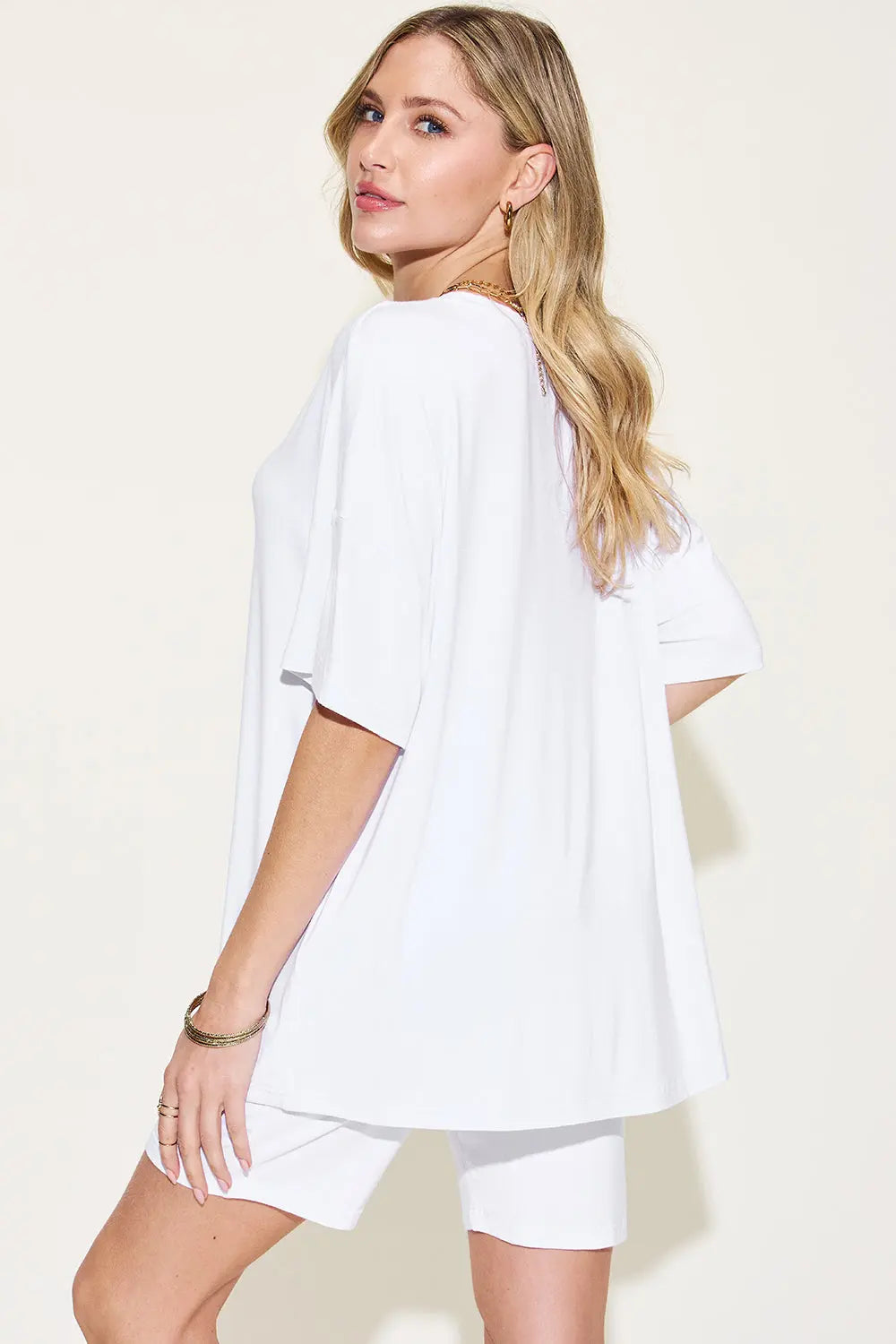 Basic Bae Full Size V-Neck Drop Shoulder T-Shirt and Shorts Set Trendsi