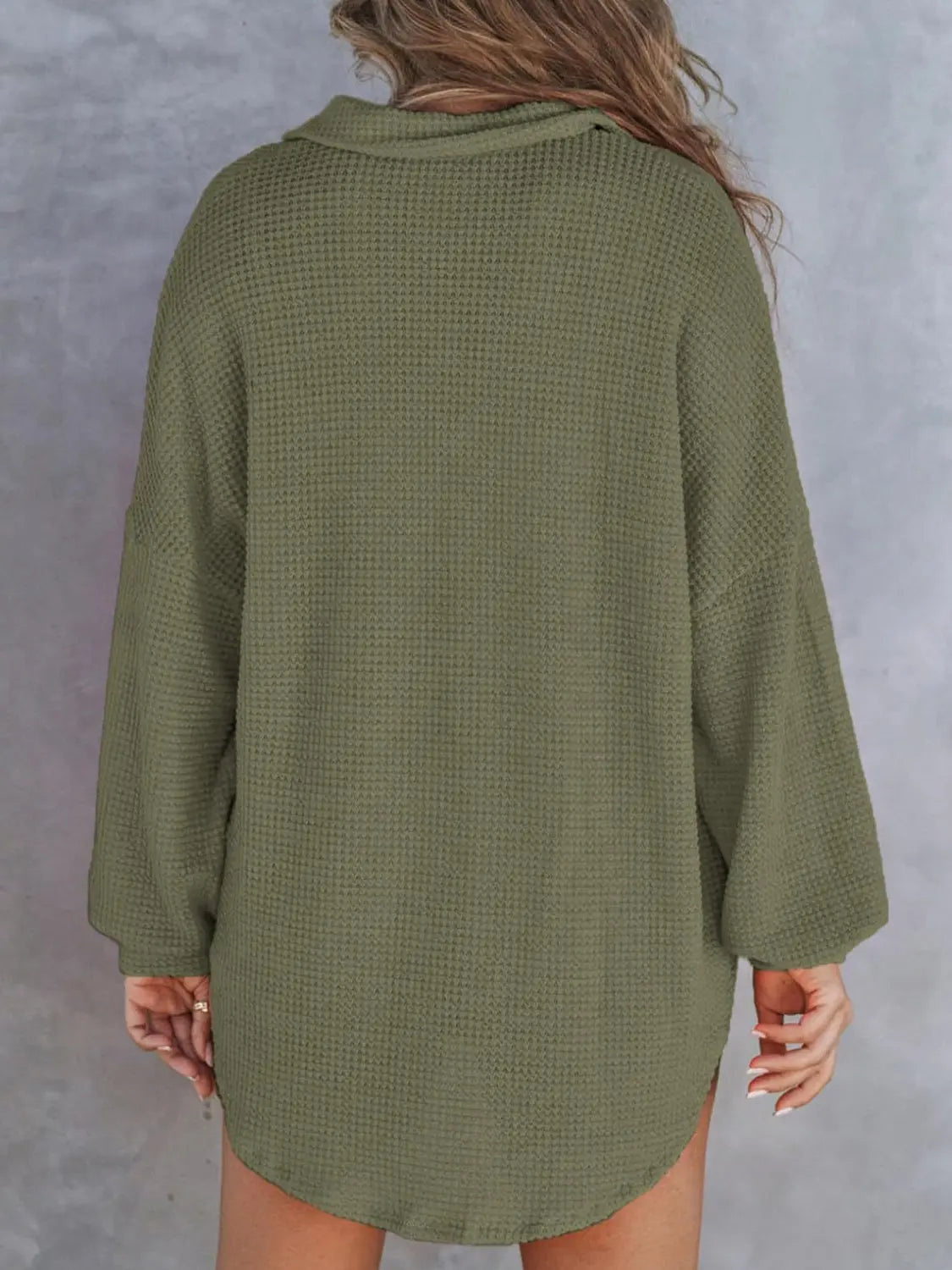 Waffle-Knit Dropped Shoulder Long Sleeve Sweatshirt Trendsi