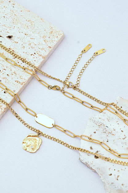 Gold-Plated Double-Layered Pendant Necklace Trendsi