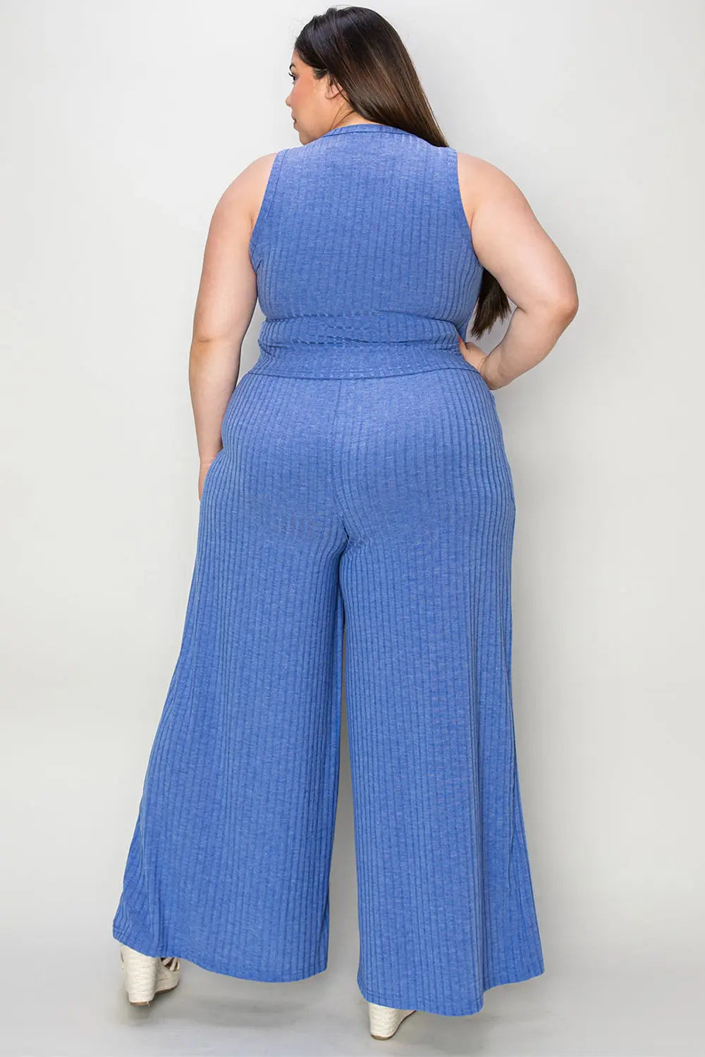 Basic Bae Full Size Ribbed Tank and Wide Leg Pants Set Trendsi