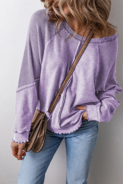 Round Neck Long Sleeve Sweatshirt Trendsi