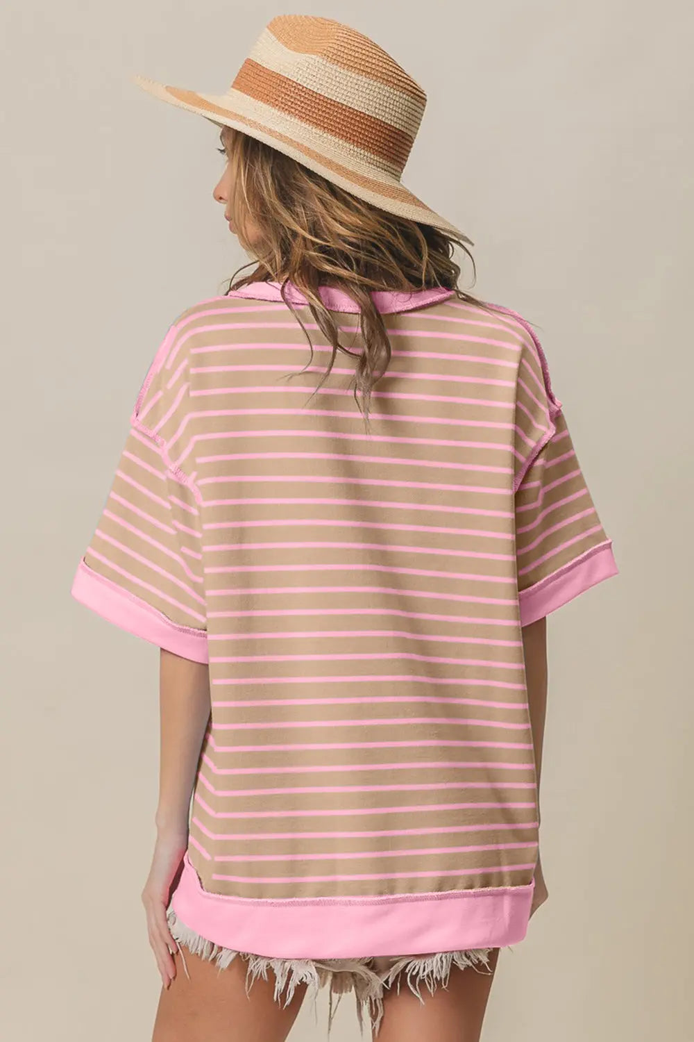 BiBi Exposed Seam Stripe Contrast T-Shirt Trendsi