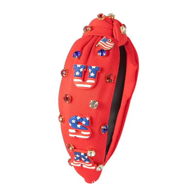 Flag Colors Headband Red White Blue Rhinestone CJ Dropshipping