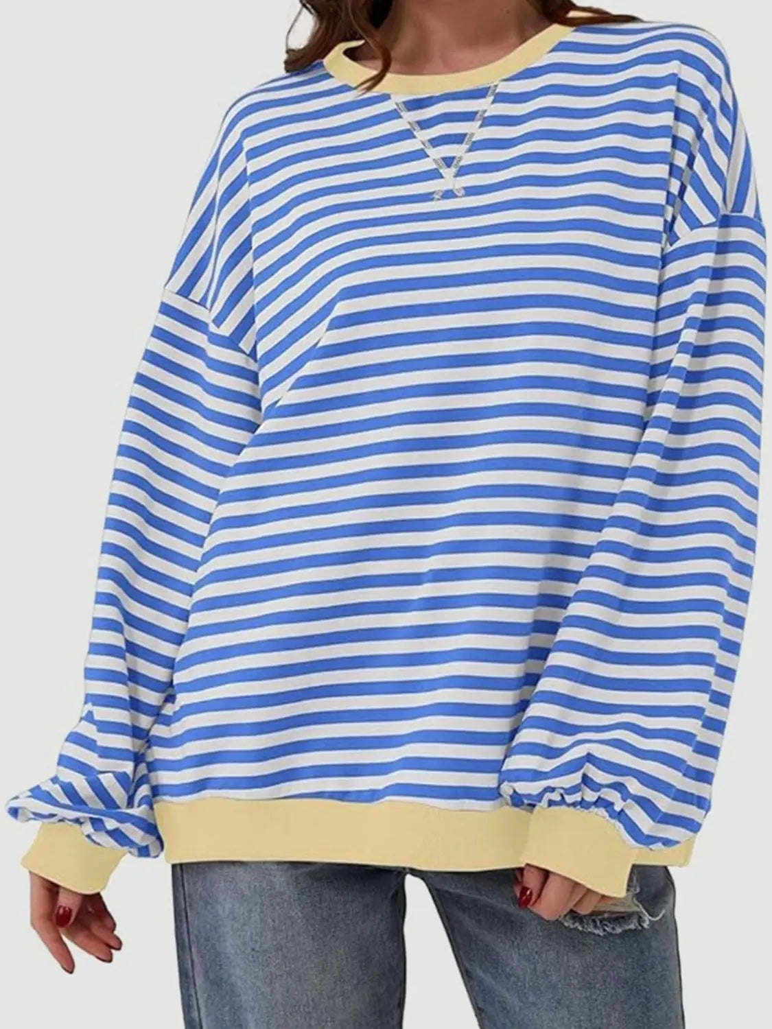 Striped Round Neck Long Sleeve T-Shirt Trendsi