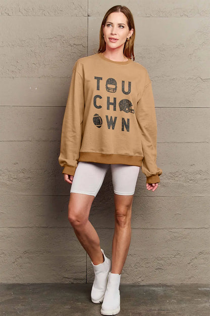 Simply Love Full Size TOUCHDOWN Long Sleeve Sweatshirt Trendsi