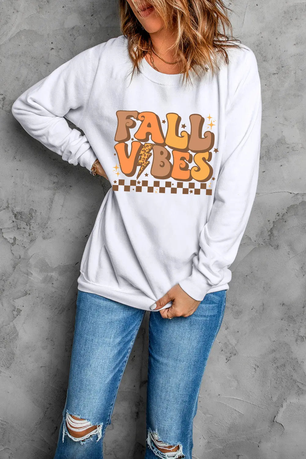 Letter Graphic Round Neck Long Sleeve Sweatshirt Trendsi