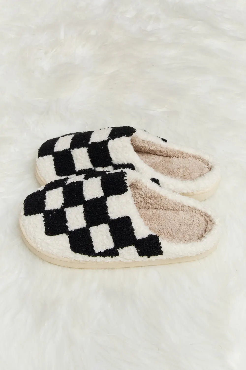 Melody Checkered Print Plush Slide Slippers Trendsi