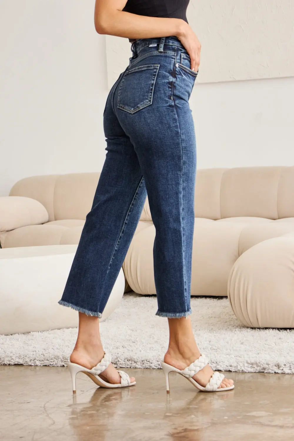 RFM Full Size Tummy Control High Waist Raw Hem Jeans Trendsi