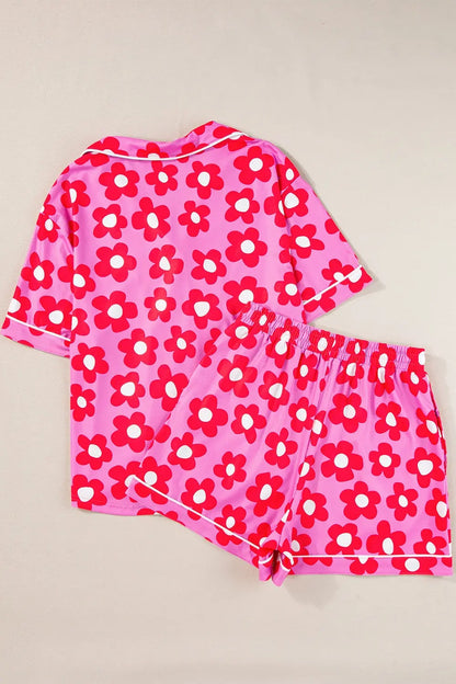 Pocketed Flower Half Sleeve Top and Shorts Lounge Set Trendsi