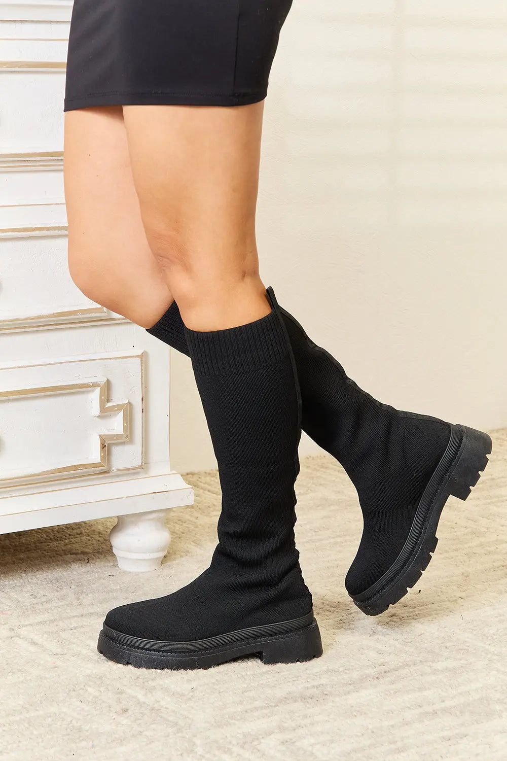 WILD DIVA Footwear Knee High Platform Sock Boots Trendsi