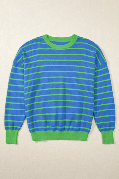 Round Neck Long Sleeve Striped Sweater Trendsi