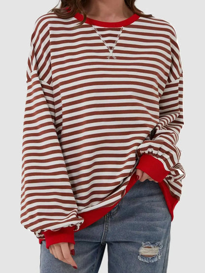 Striped Round Neck Long Sleeve T-Shirt Trendsi