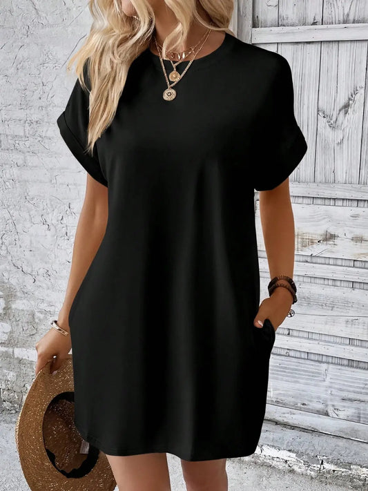 Round Neck Short Sleeve Mini Dress Trendsi