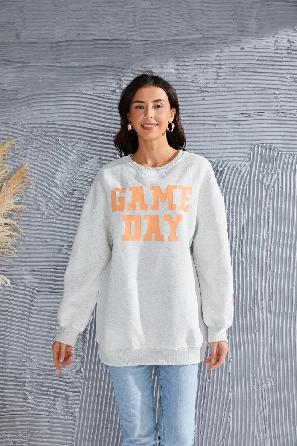 GAME DAY Long Sleeve Round Neck Sweatshirt Trendsi