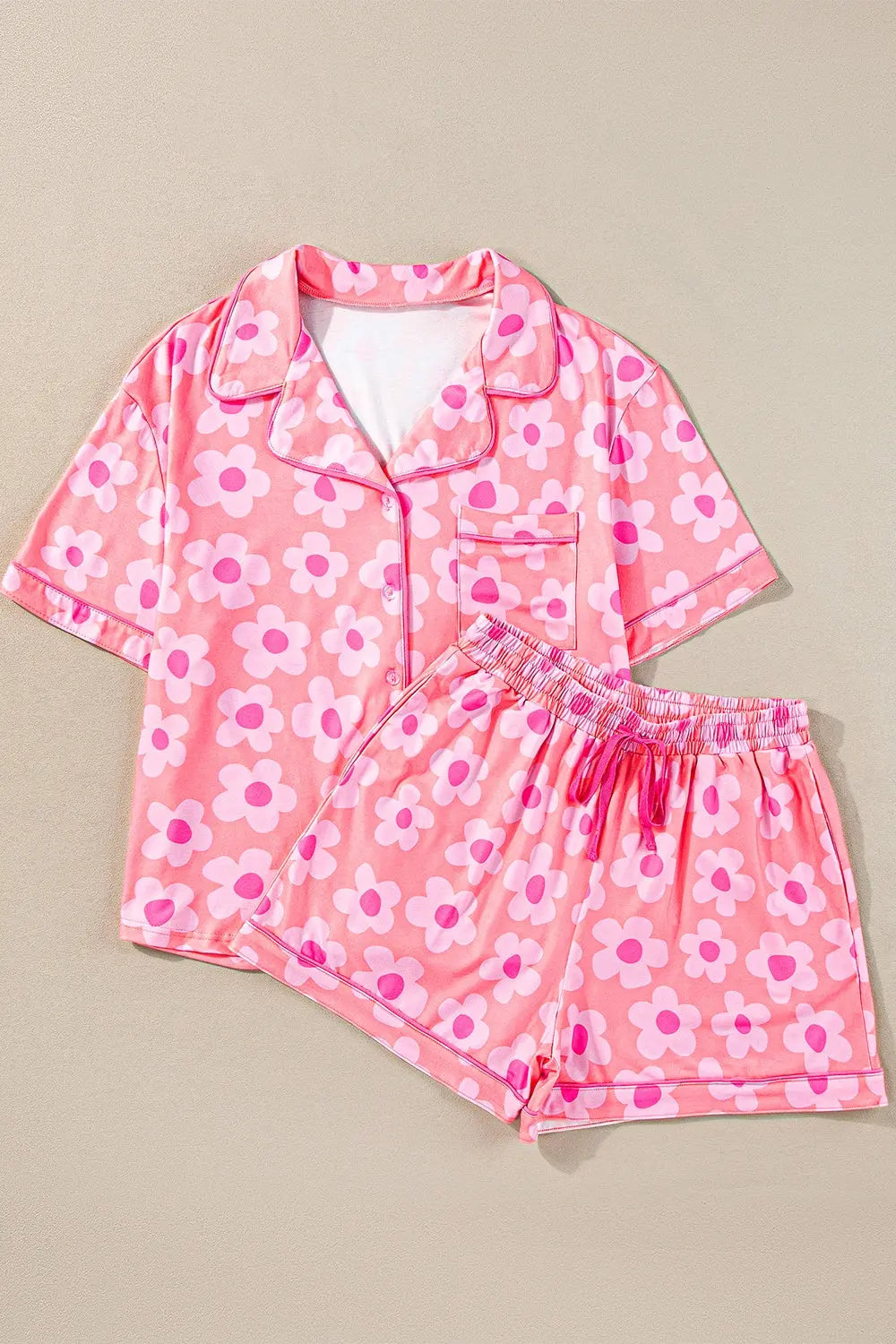 Pocketed Flower Half Sleeve Top and Shorts Lounge Set Trendsi