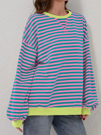 Striped Round Neck Long Sleeve T-Shirt Trendsi