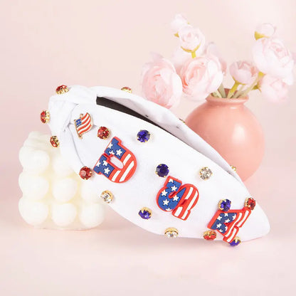 Flag Colors Headband Red White Blue Rhinestone CJ Dropshipping