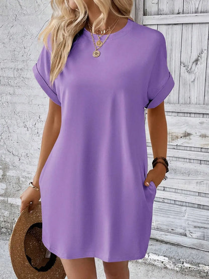 Round Neck Short Sleeve Mini Dress Trendsi