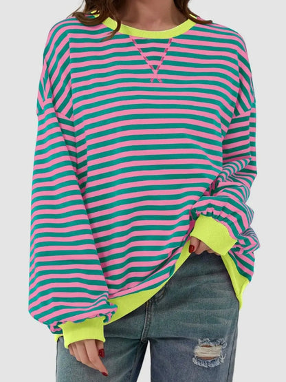 Striped Round Neck Long Sleeve T-Shirt Trendsi