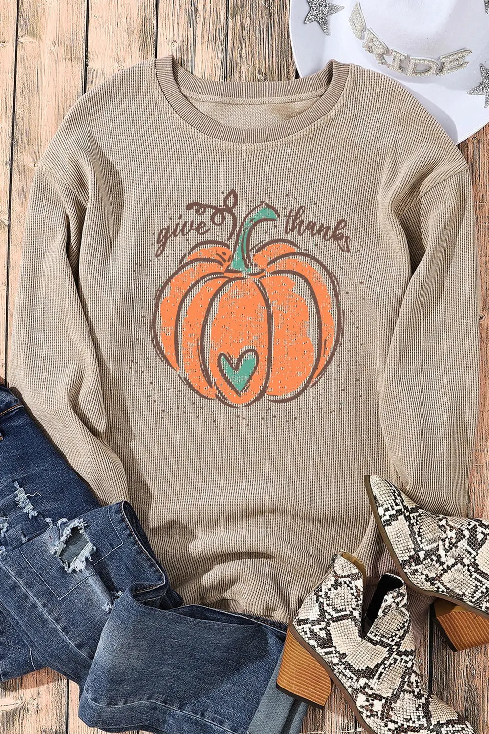 Pumpkin Graphic Round Neck Long Sleeve Sweatshirt Trendsi