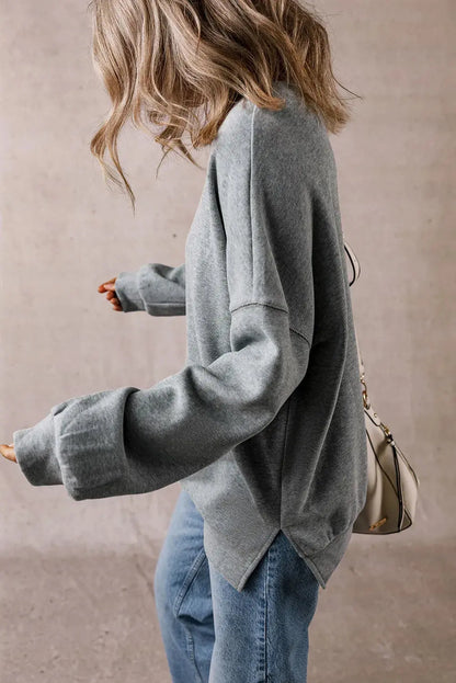 Slit Round Neck Long Sleeve Sweatshirt Trendsi