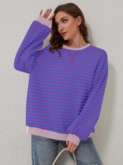 Contrast Striped Long Sleeve Sweatshirt Trendsi