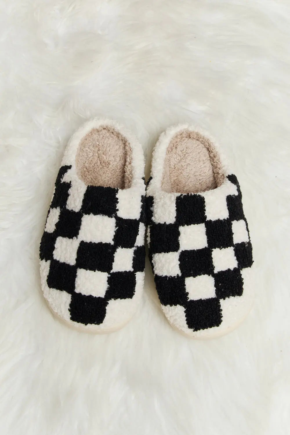 Melody Checkered Print Plush Slide Slippers Trendsi