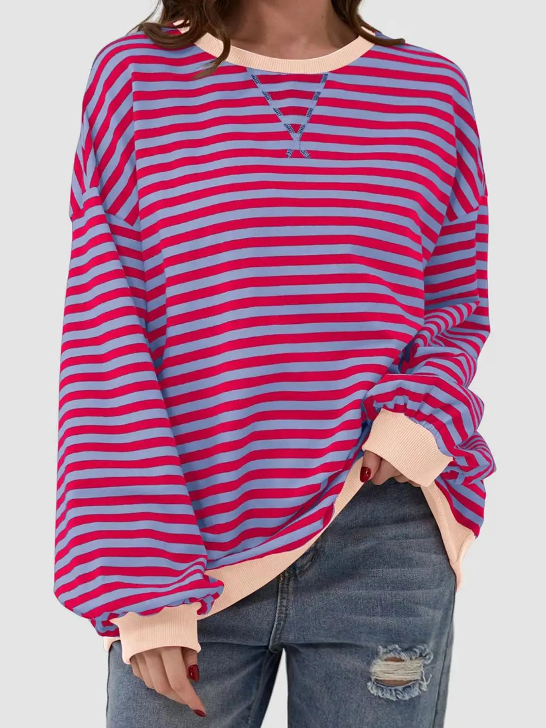 Striped Round Neck Long Sleeve T-Shirt Trendsi