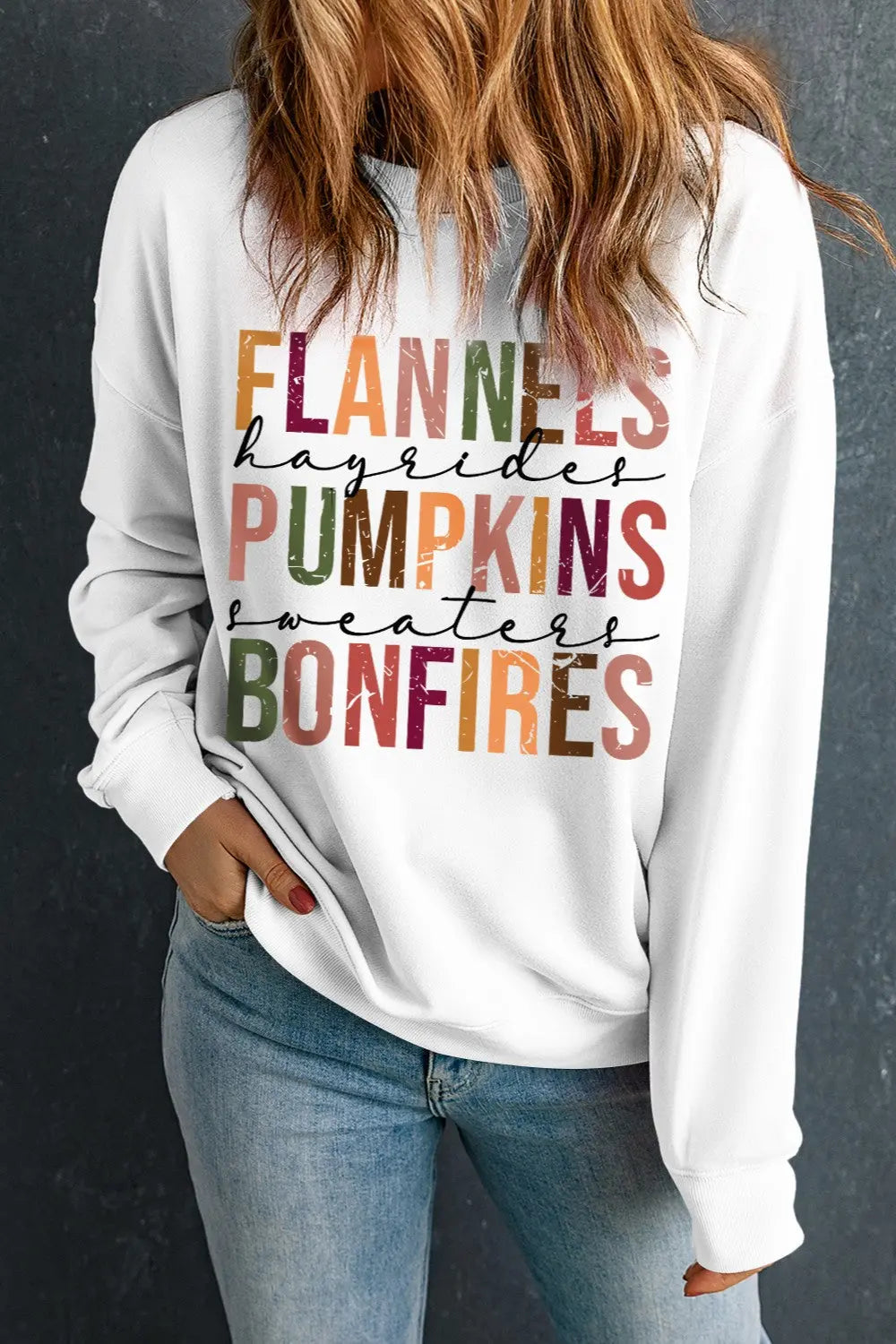 Letter Graphic Round Neck Long Sleeve Sweatshirt Trendsi