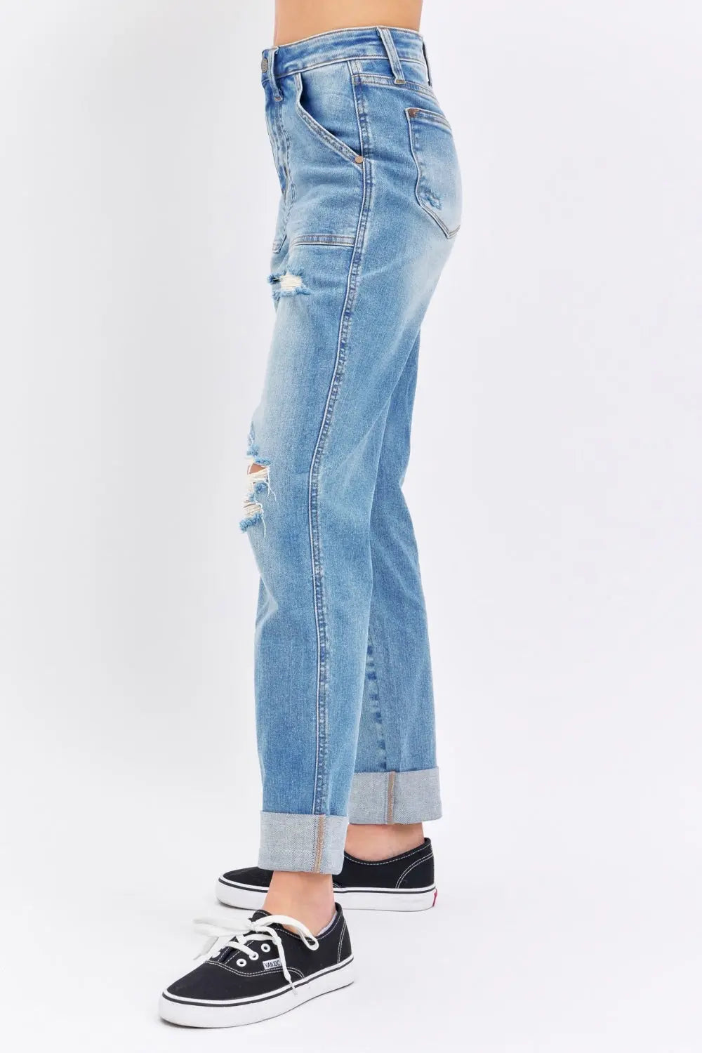 Judy Blue Full Size Distressed Straight Jeans with Patch Pockets Trendsi