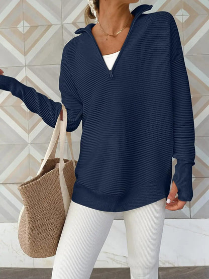 Half Zip Long Sleeve Knit Top Trendsi