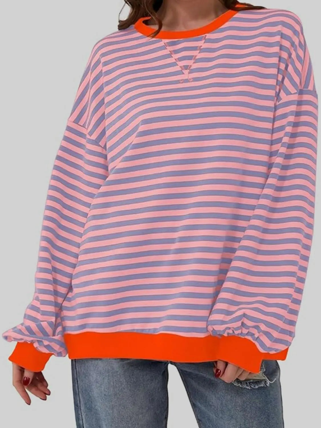 Striped Round Neck Long Sleeve T-Shirt Trendsi