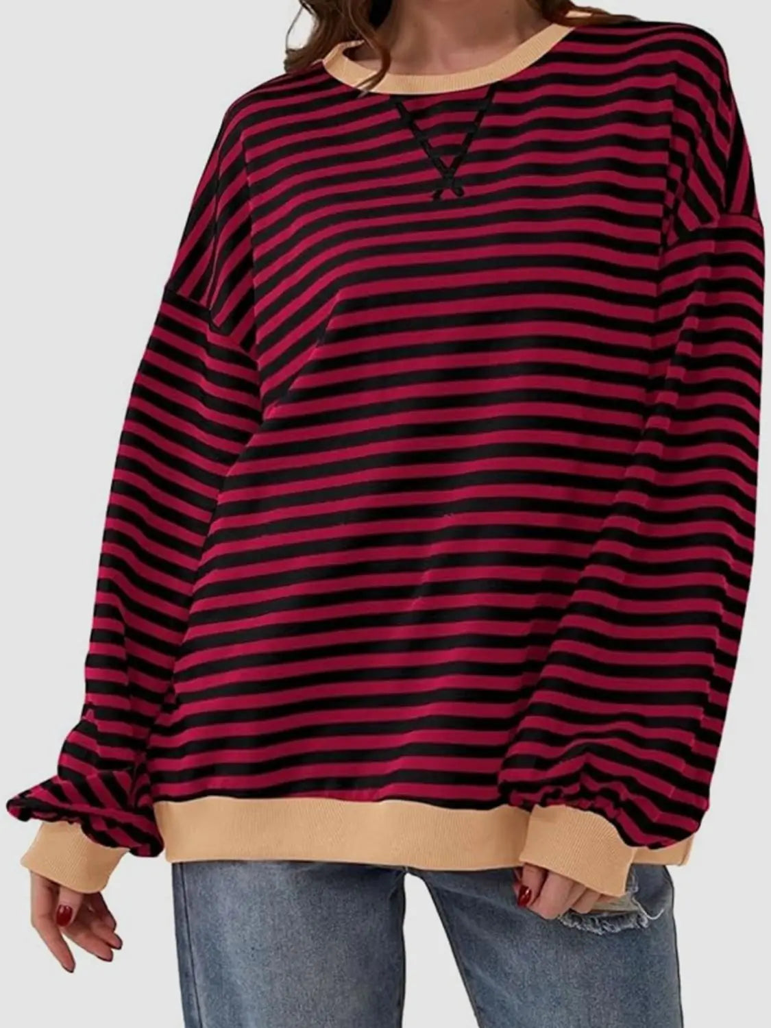 Striped Round Neck Long Sleeve T-Shirt Trendsi