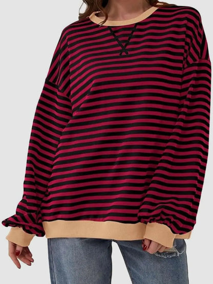 Striped Round Neck Long Sleeve T-Shirt Trendsi