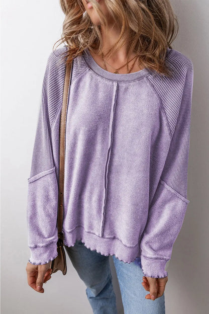 Round Neck Long Sleeve Sweatshirt Trendsi