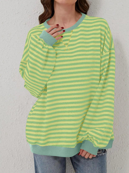 Contrast Striped Long Sleeve Sweatshirt Trendsi