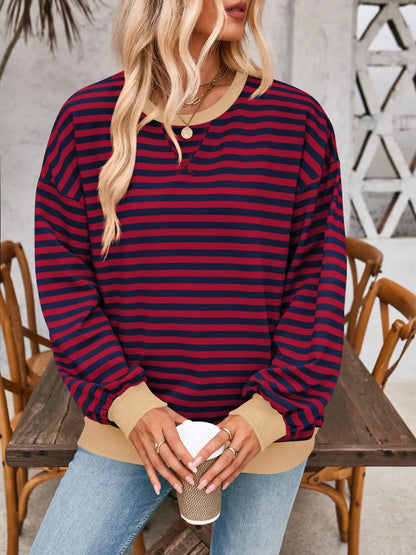 Contrast Striped Long Sleeve Sweatshirt Trendsi