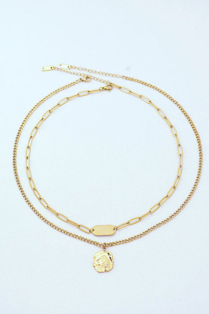 Gold-Plated Double-Layered Pendant Necklace Trendsi