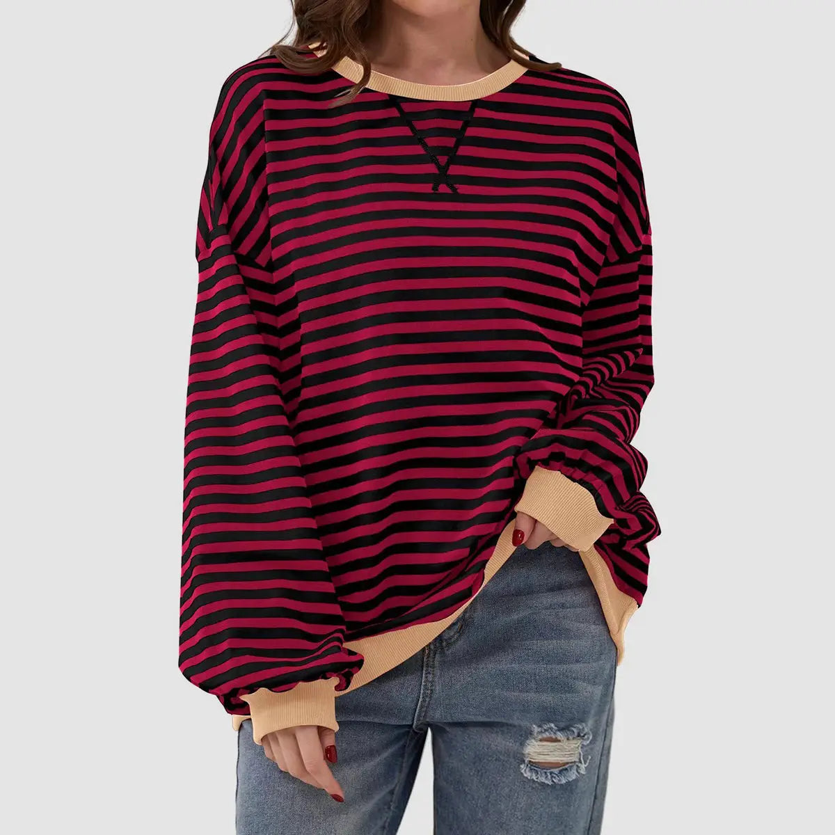 Striped Round Neck Long Sleeve T-Shirt Trendsi