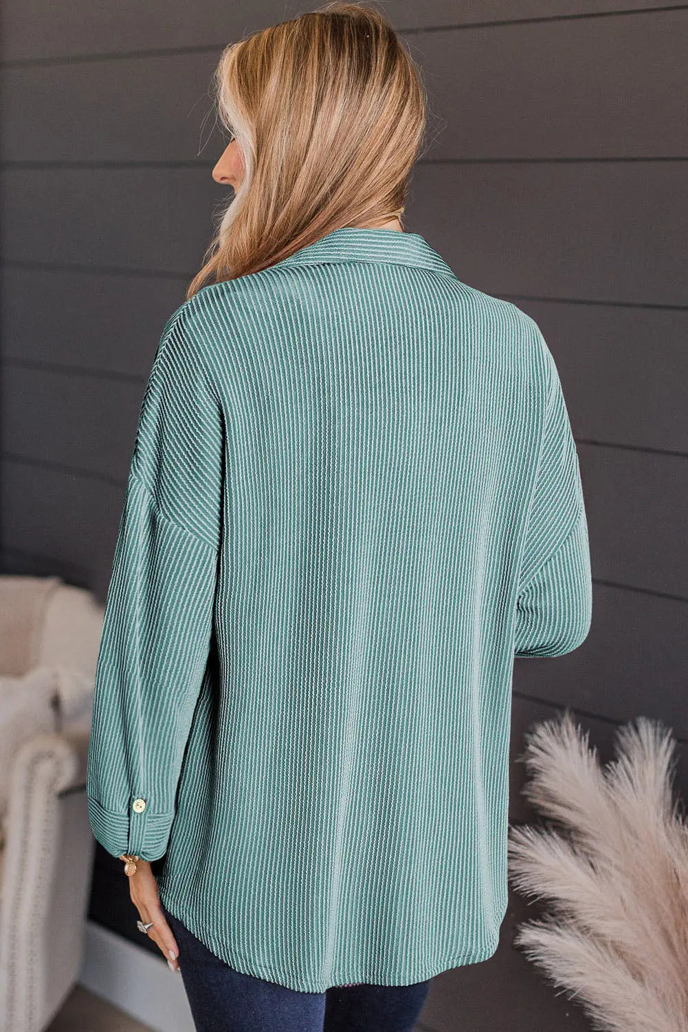 Striped Collared Neck Long Sleeve Shirt Trendsi