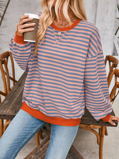 Contrast Striped Long Sleeve Sweatshirt Trendsi