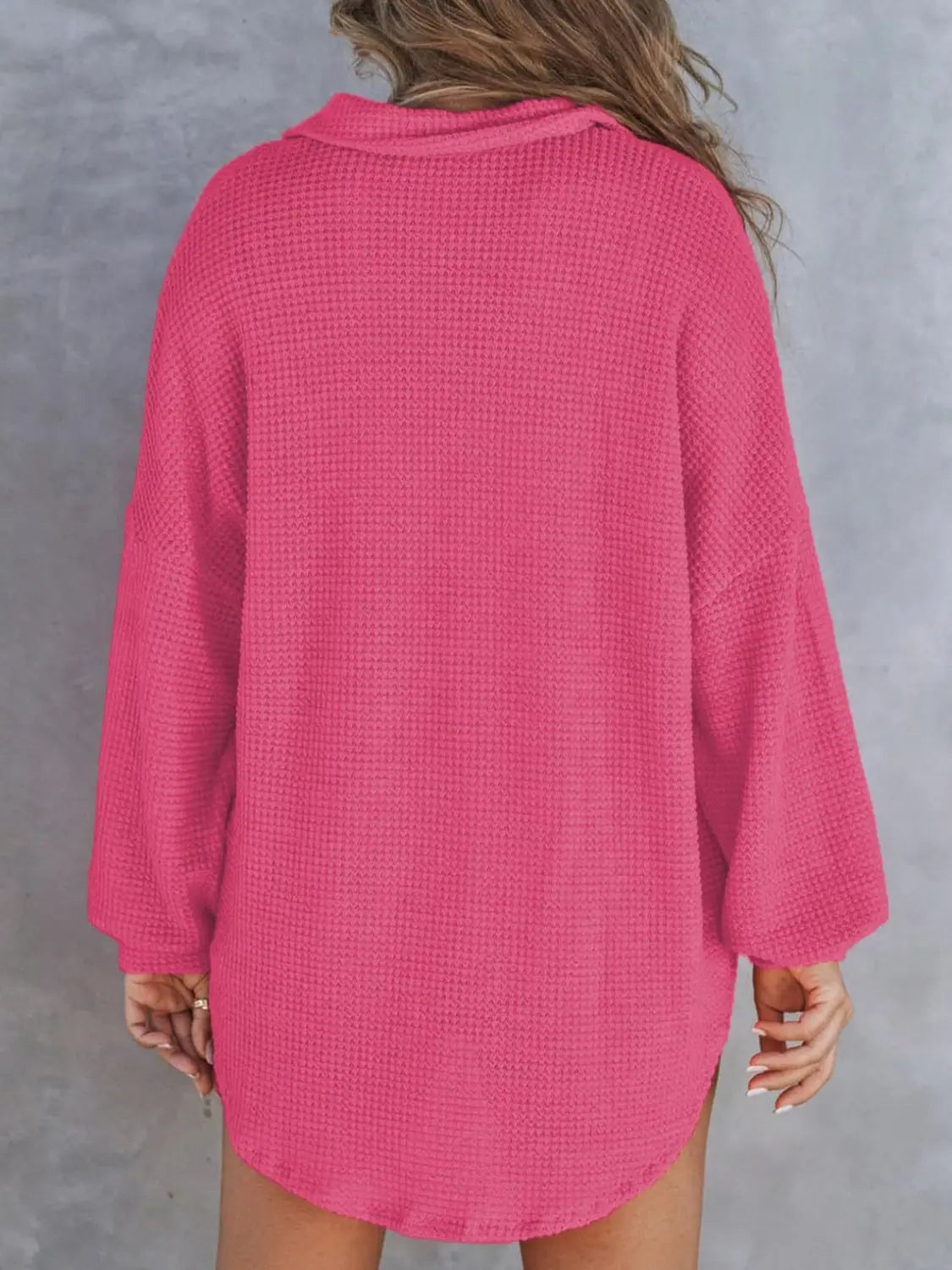 Waffle-Knit Dropped Shoulder Long Sleeve Sweatshirt Trendsi