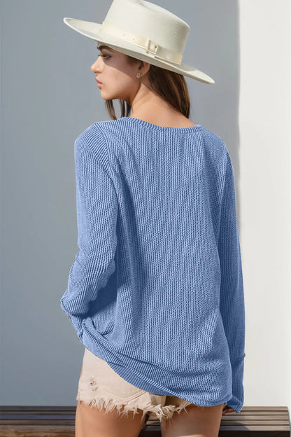 Double Take Full Size Notched Thumbhole Long Sleeve T-Shirt Trendsi