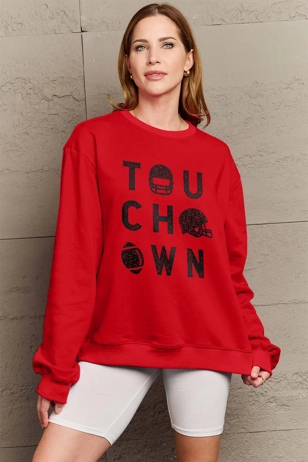 Simply Love Full Size TOUCHDOWN Long Sleeve Sweatshirt Trendsi